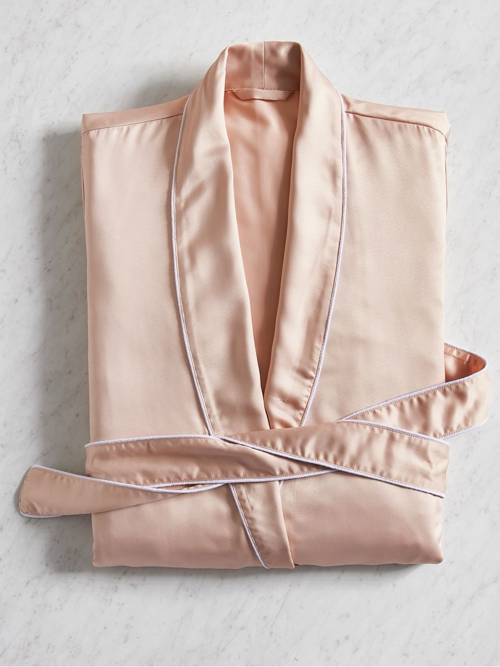 NWT Pottery Barn Silky Piped Robe, Pink/Blush w/ White | size XL